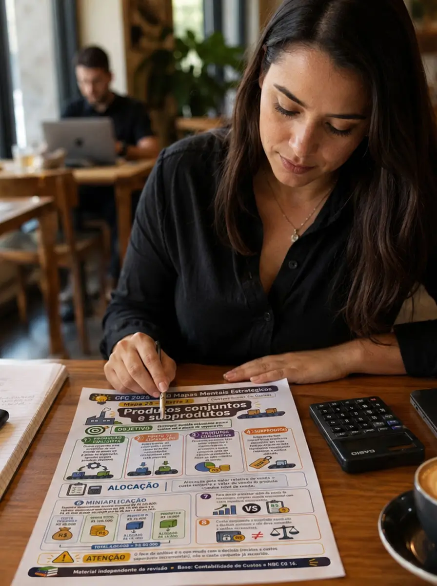 Estudante revisando o mapa de produtos conjuntos e subprodutos