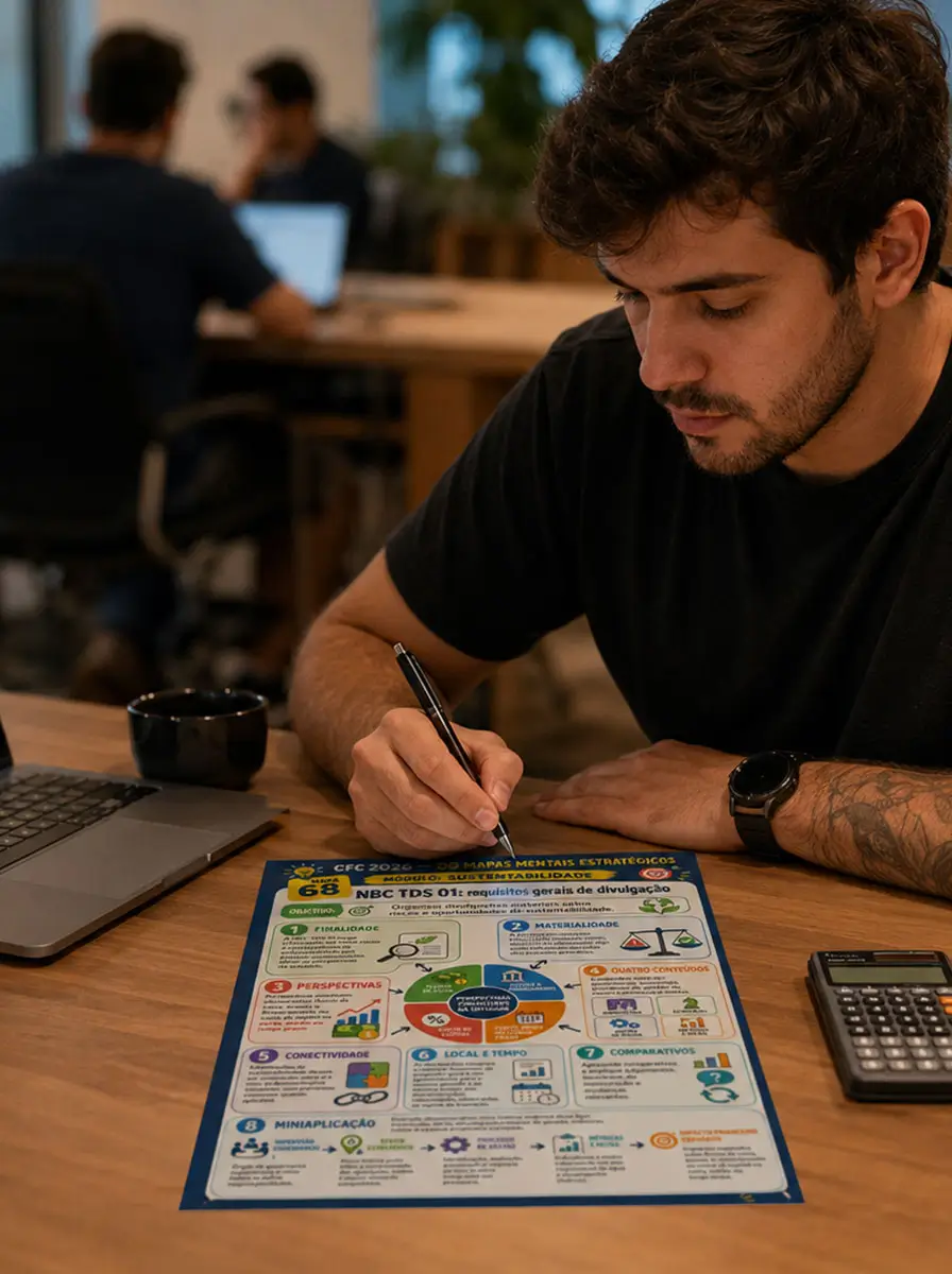Estudante revisando o mapa de sustentabilidade