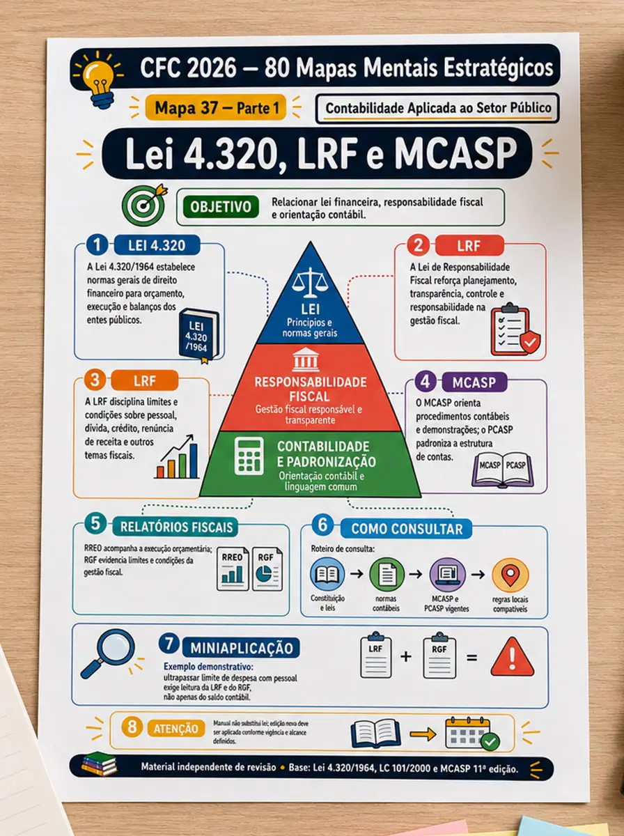 Mapa sobre Lei 4.320, LRF e MCASP impresso