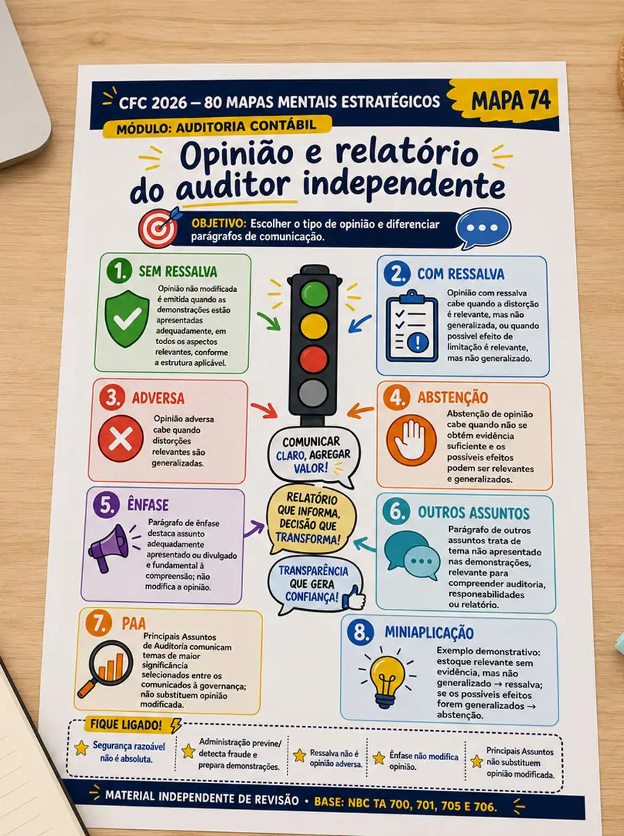 Mapa sobre opinião e relatório do auditor independente impresso